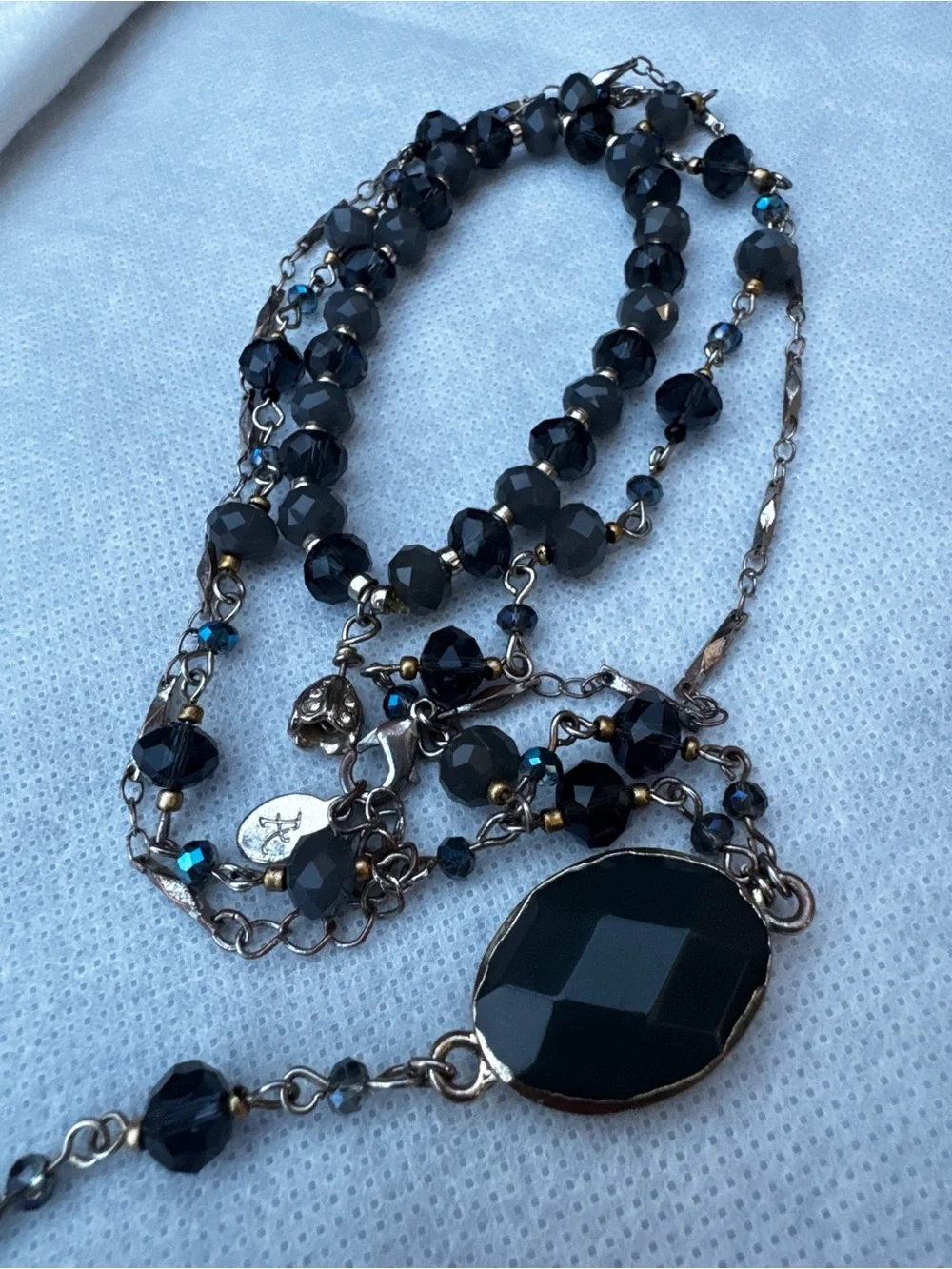 Black Gray Blue Beaded Necklace and Bracelet Set
